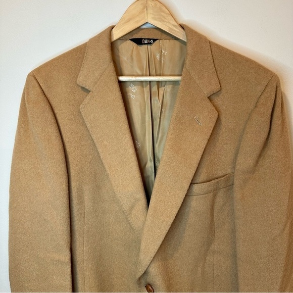 DAKS London New York Camel Sport Coat Jacket Blazer Leather Accent Buttons 46R - Picture 2 of 10